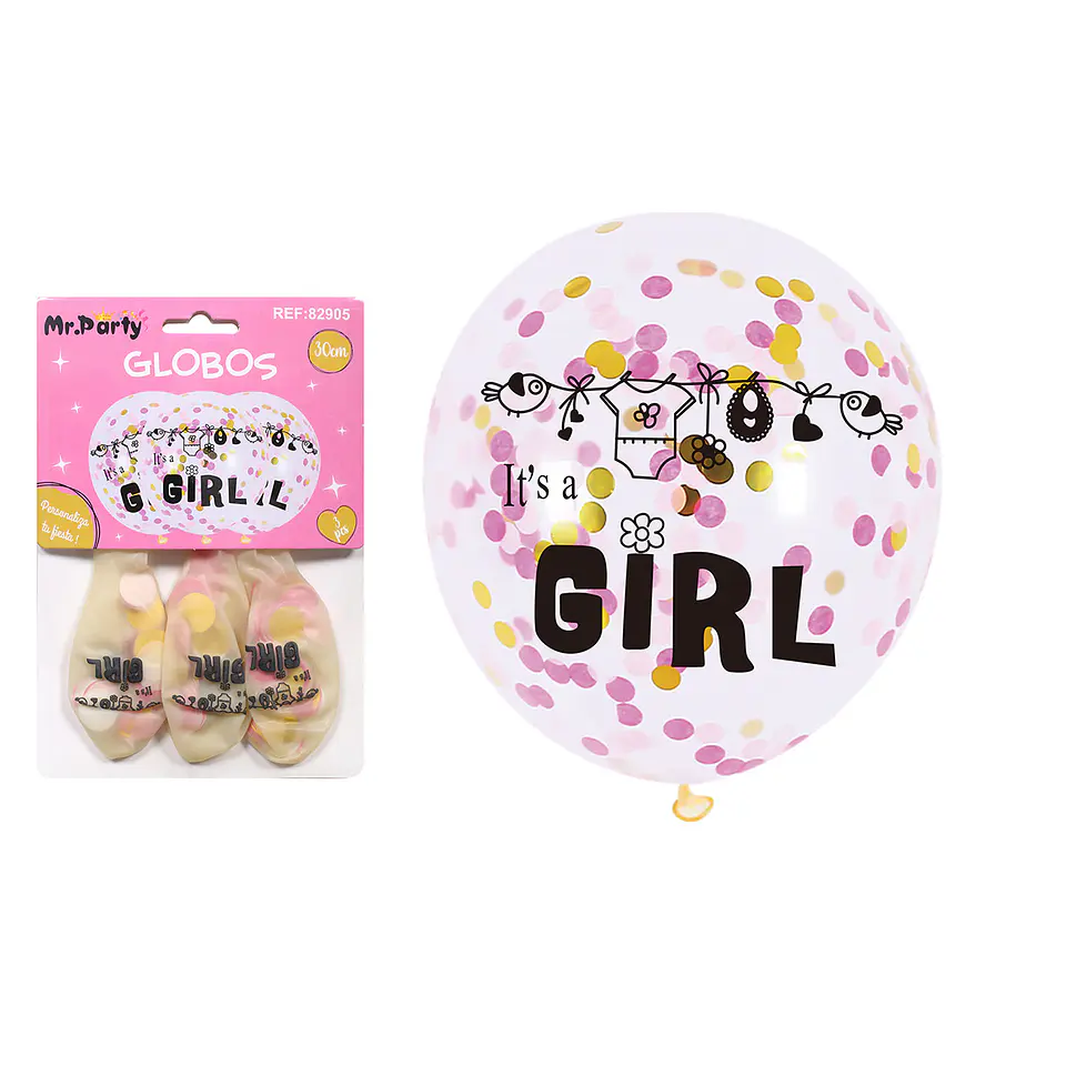 Globos de látex con confetti redondo dorado y rosado baby shower 30cm 3pcs 1