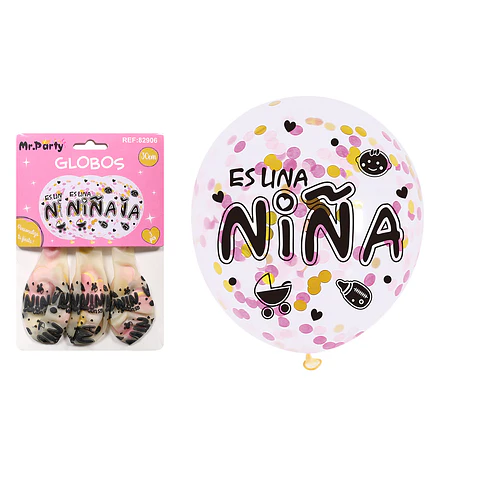 Globos de látex con confetti redondo dorado y rosado baby shower 30cm 3pcs