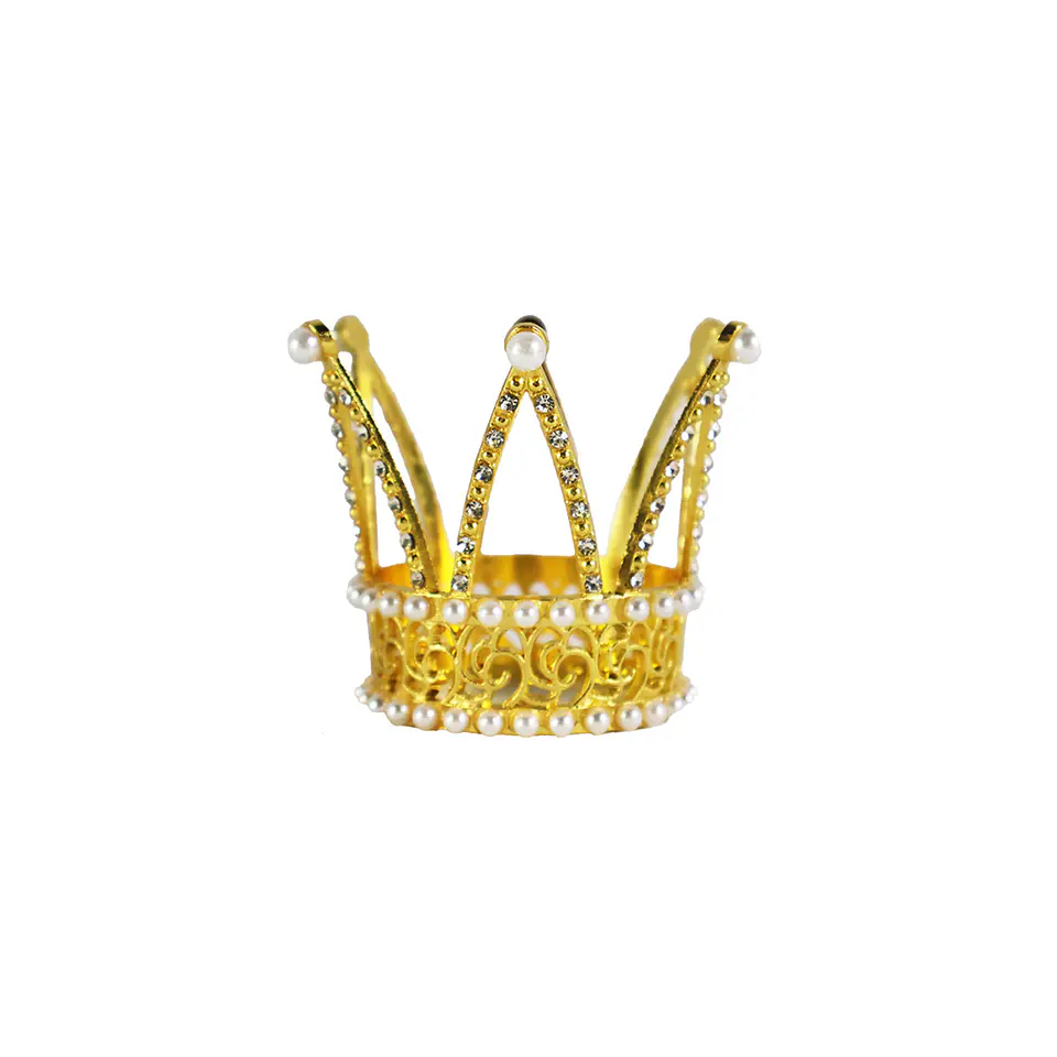Corona de princesa aleación dorado diamantes y perlas 5*6*7.5cm 1