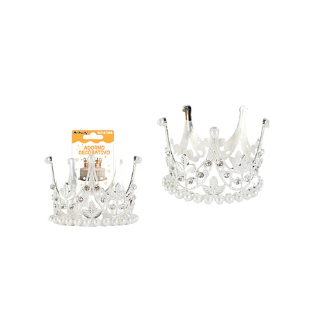 Corona de princesa aleación plateado diamantes y perlas 8*5.5cm