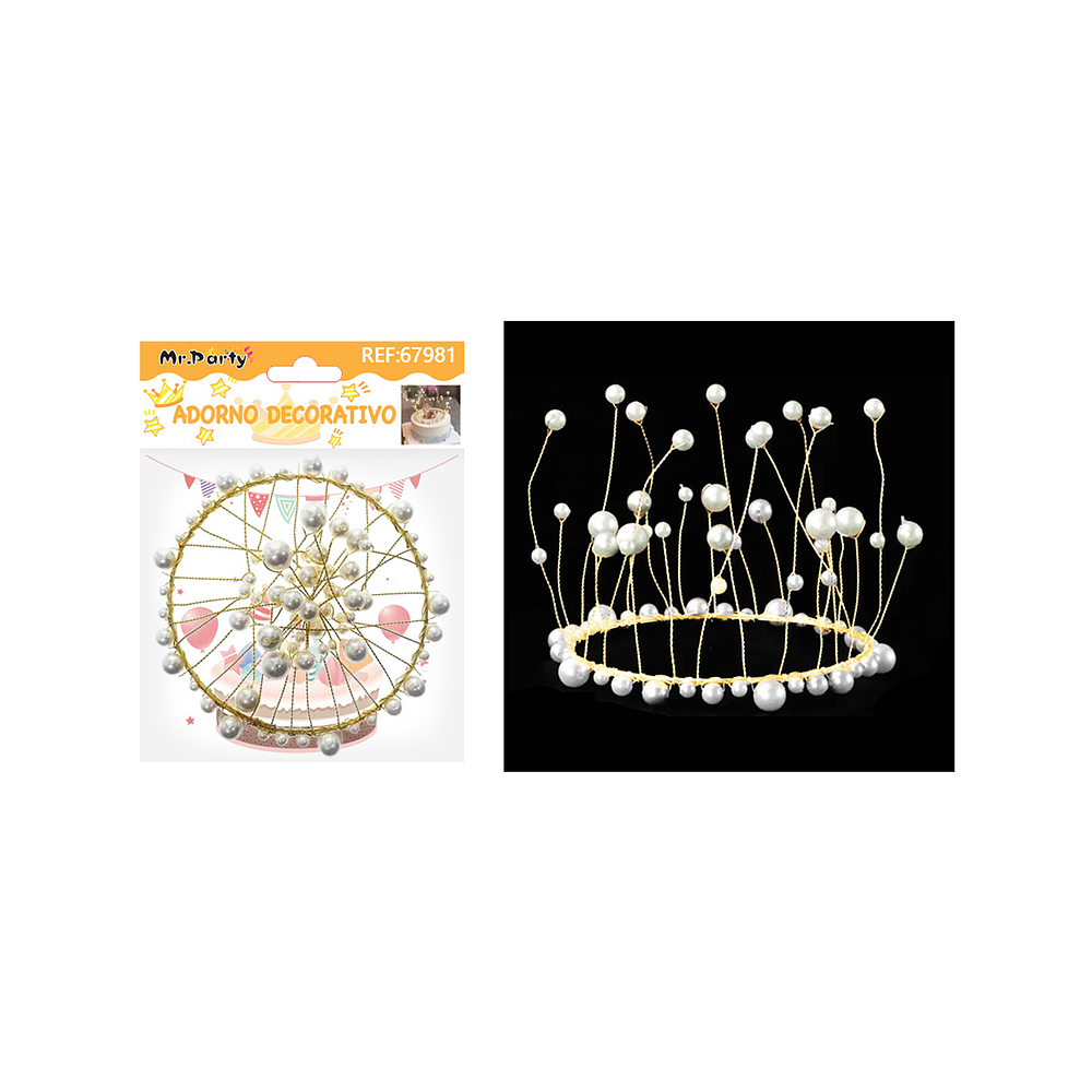 Topper corona con perlas blancas para pastel 12*9.5cm