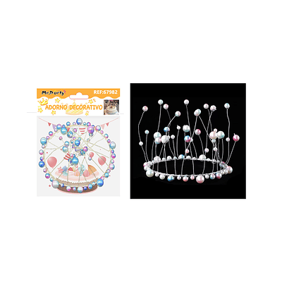 Topper corona con perlas multicolores para pastel 12*9.5cm