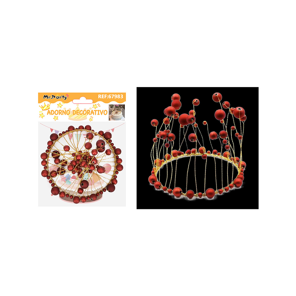 Topper corona con perlas rojas para pastel 12*9.5cm