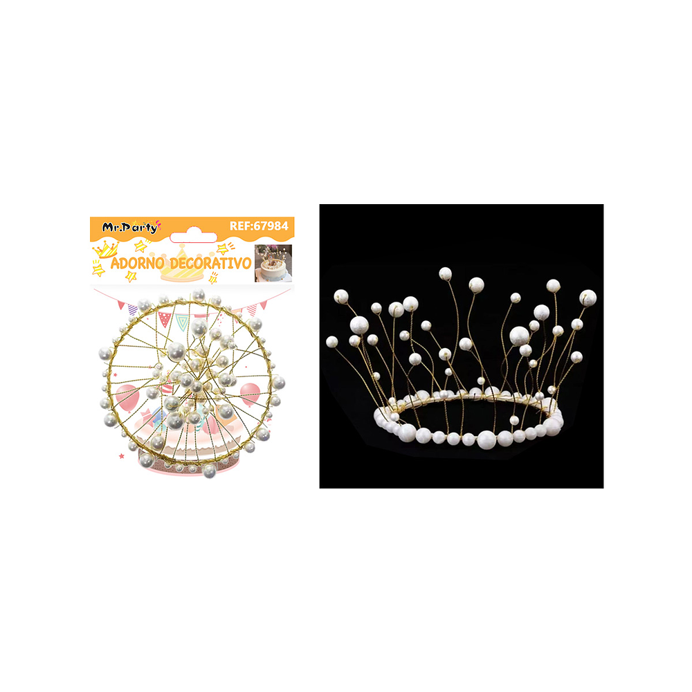 Topper corona con perlas blancas para pastel 11.5*9.5cm