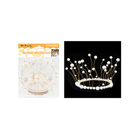 Topper corona con perlas blancas para pastel 12*9cm