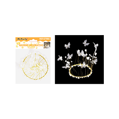 Topper corona con perlas y mariposas para pastel 12*9.5cm