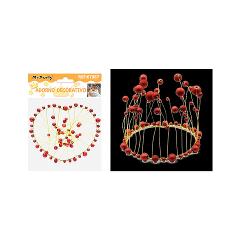 Topper corona de corazón con perlas rojas para pastel 12.5*11cm