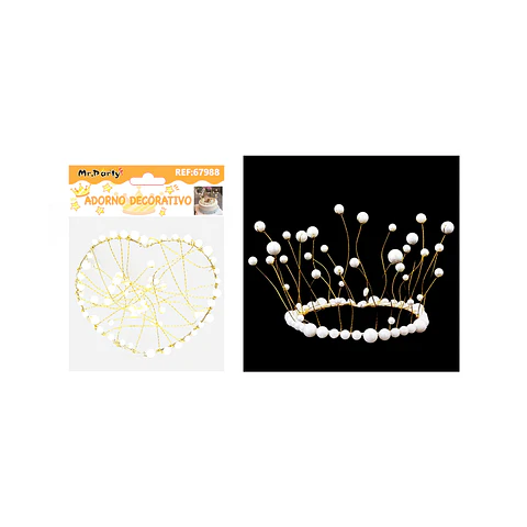 Topper corona de corazón con perlas blancas para pastel 12.5*11.2cm