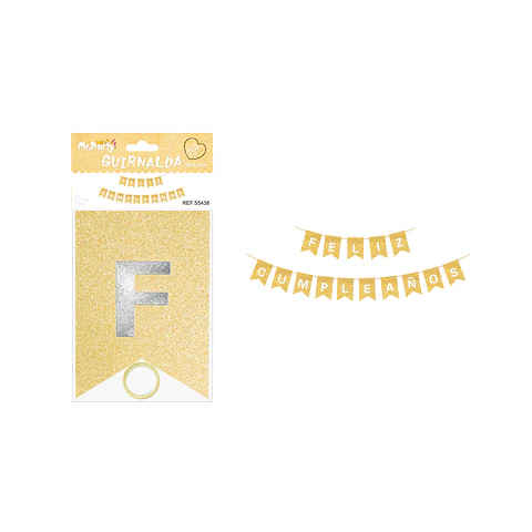 Guirnalda feliz cumpleaños champán con glitter 12*17cm