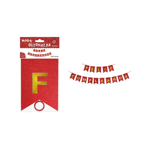 Guirnalda feliz cumpleaños rojo intenso con glitter 12*17cm