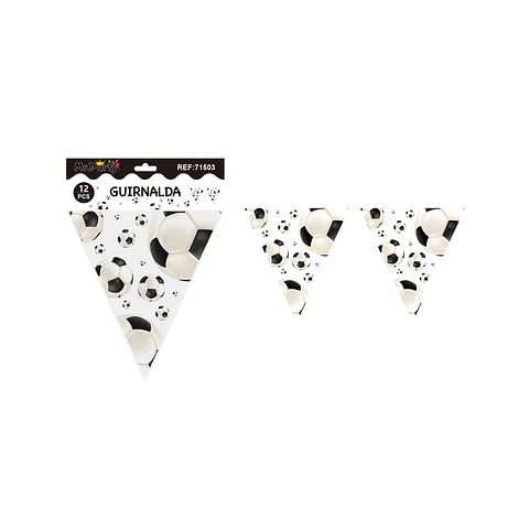 Banderines triangulares fútbol blanco y negro 6pcs