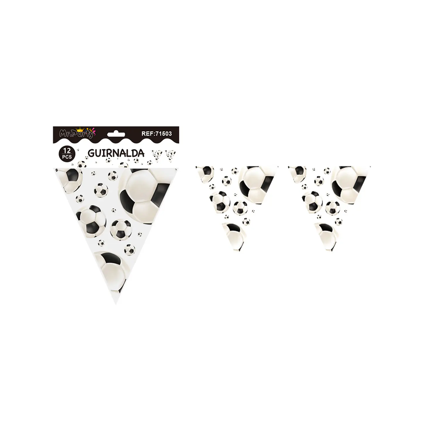 Banderines triangulares fútbol blanco y negro 6pcs 1