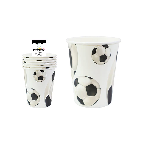 Vasos de papel fútbol blanco y negro 6pcs
