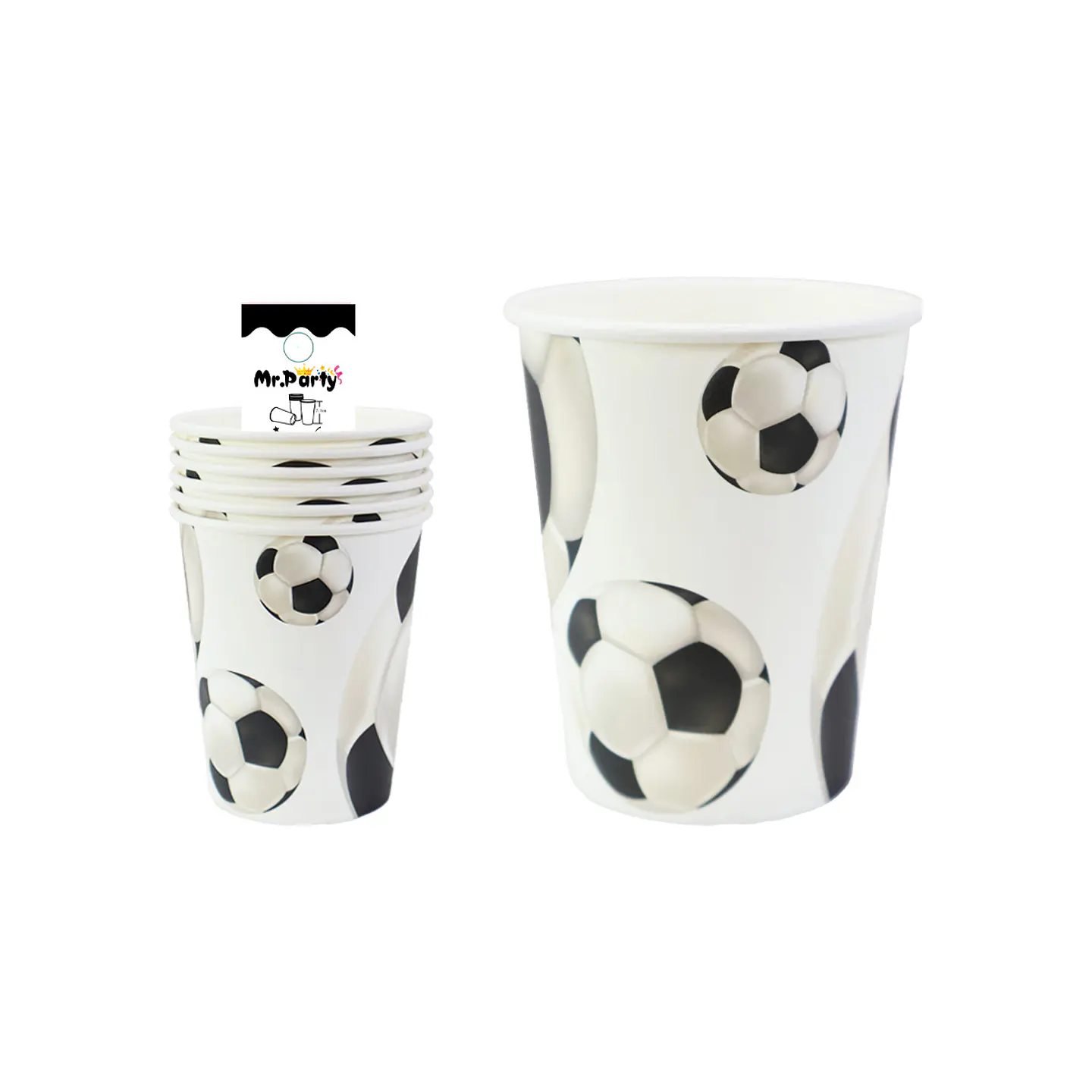 Vasos de papel fútbol blanco y negro 6pcs 1
