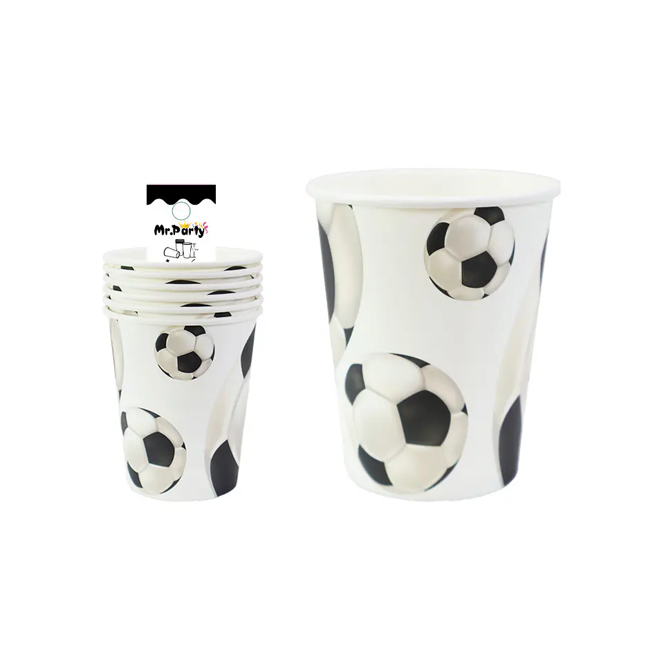 Vasos de papel fútbol blanco y negro 6pcs 1