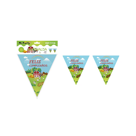 Banderines triangulares feliz cumpleaños granja 6pcs