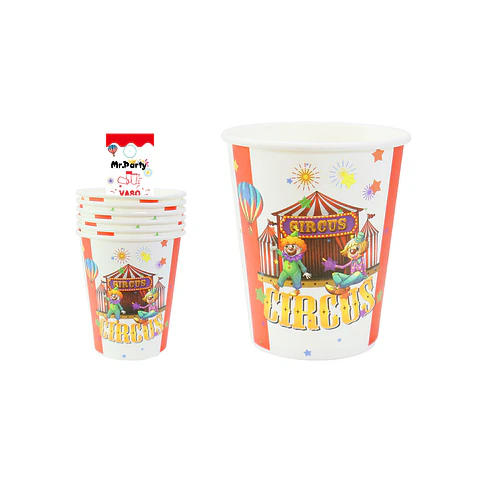 Vasos de papel feliz cumpleaños circo 6pcs
