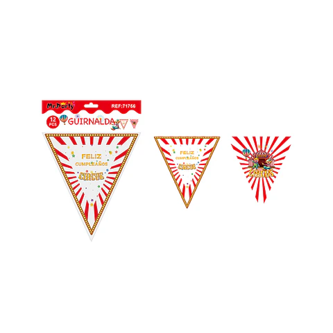 Banderines triangulares feliz cumpleaños circo 6pcs