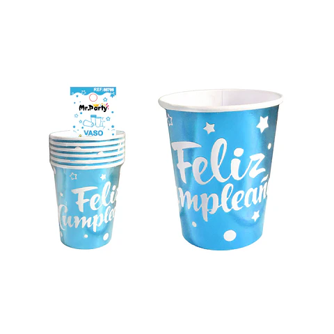 Vaso de papel azul feliz cumpleaños 9oz 250ml 6pcs