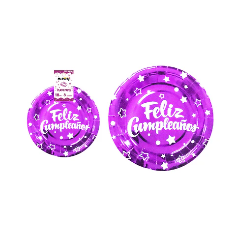 Plato de papel morado feliz cumpleaños 18cm 6pcs