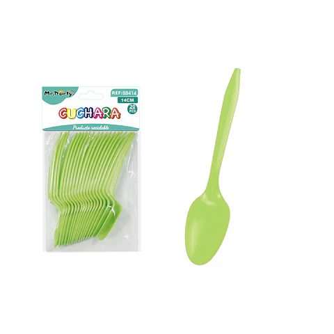 Cucharas plásticas desechables verde manzana 14cm 20pcs