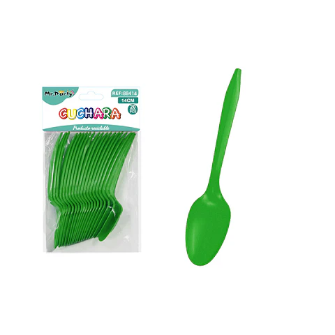 Cucharas plásticas desechables verde 14cm 20pcs