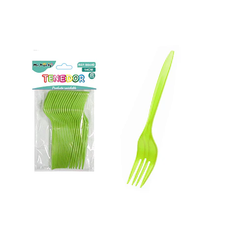 Tenedores plásticos desechables verde manzana 14cm 20pcs