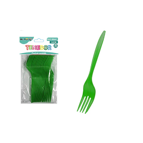 Tenedores plásticos desechables verde 14cm 20pcs