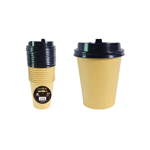 Vaso de café kraft con tapa 360ml 10pcs