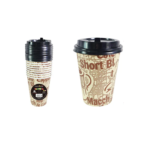 Vaso de café gris con tapa 360ml 10pcs