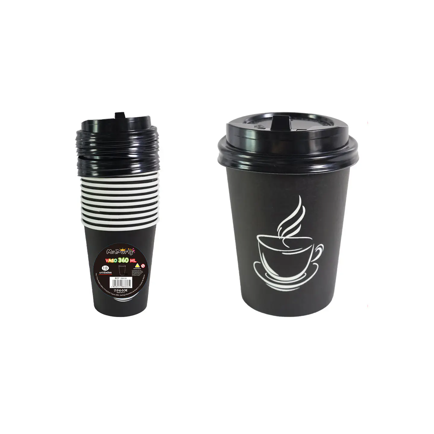 Vaso de café negro con tapa 360ml 10pcs 1