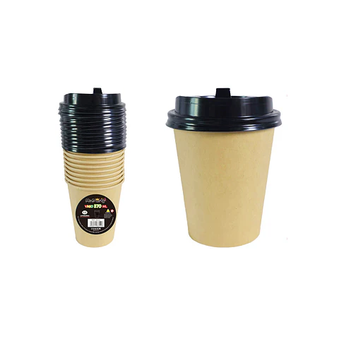 Vaso de café kraft con tapa 270ml 10pcs