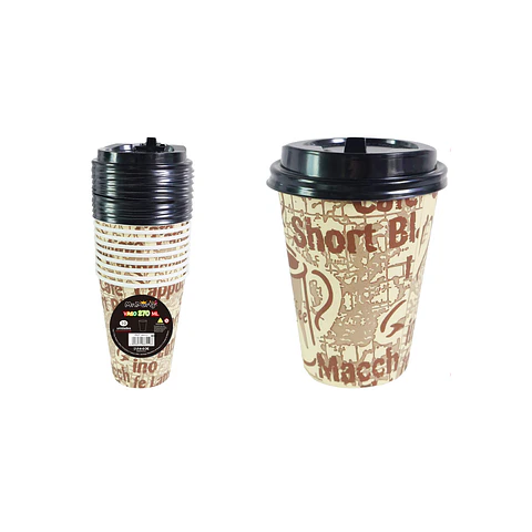 Vaso de café gris con tapa 270ml 10pcs