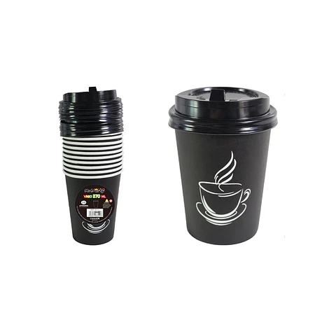 Vaso de café negro con tapa 270ml 10pcs