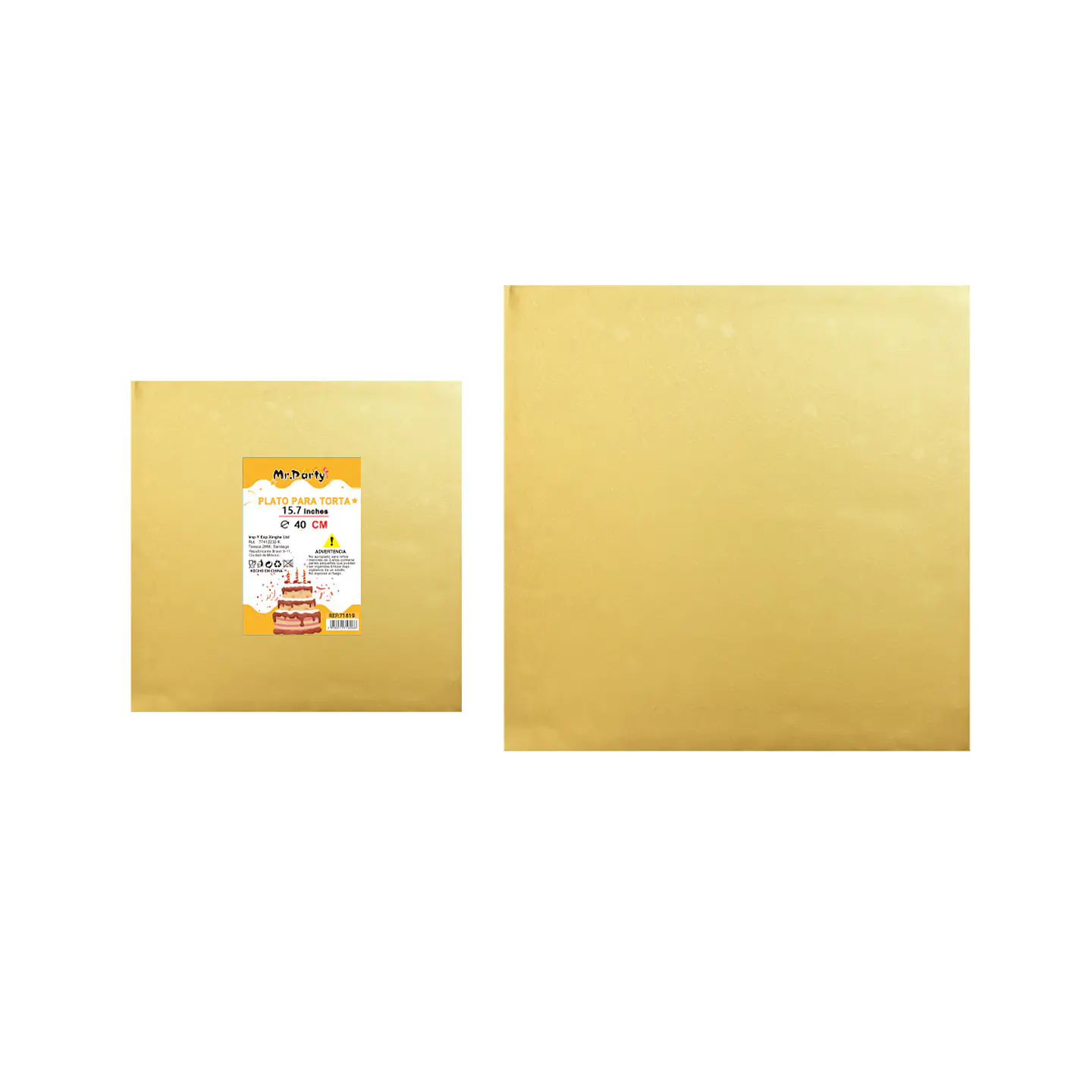 Base para pastel cuadrada de 1.2mm 40.5cm dorada 1