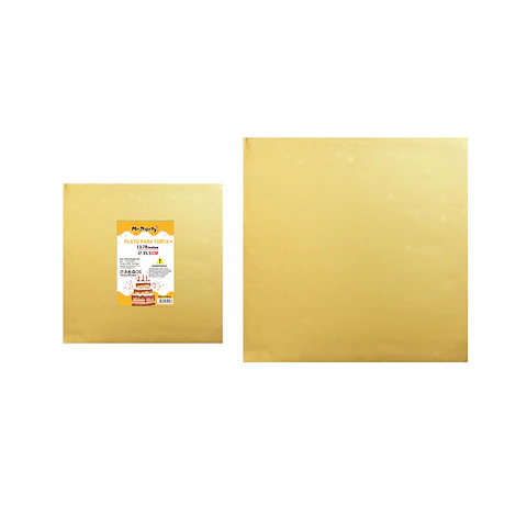 Base para pastel cuadrada de 1.2mm 35.5cm dorada