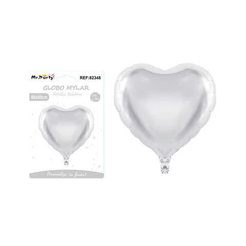 Globo metálico mate corazón plateado 60cm