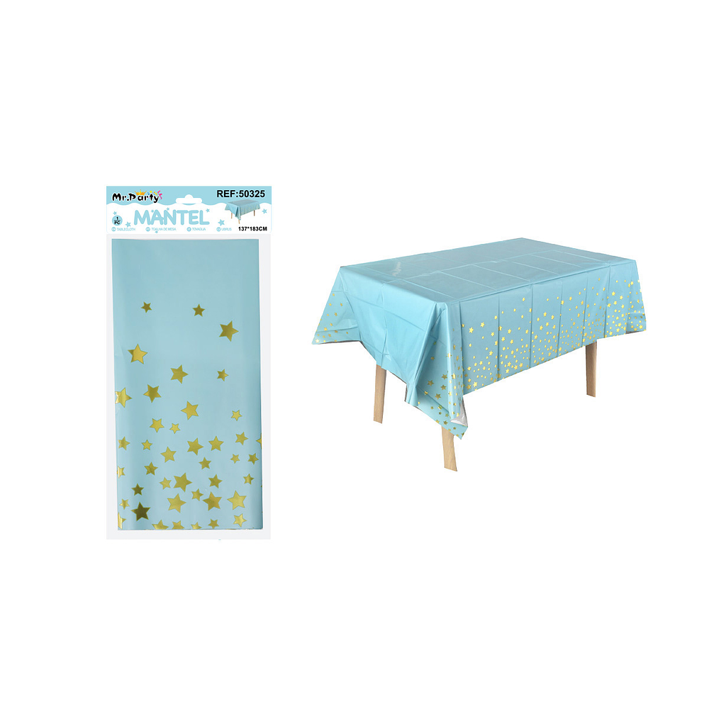 Mantel azul tornasol con estrella 137*183cm