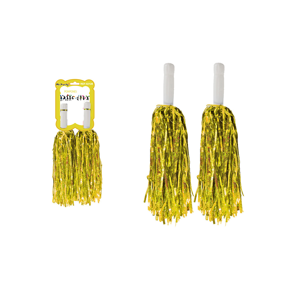 Pompones porrista dorado holográfico 2pcs