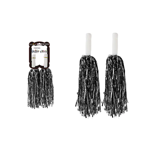 Pompones porrista negro holográfico 2pcs