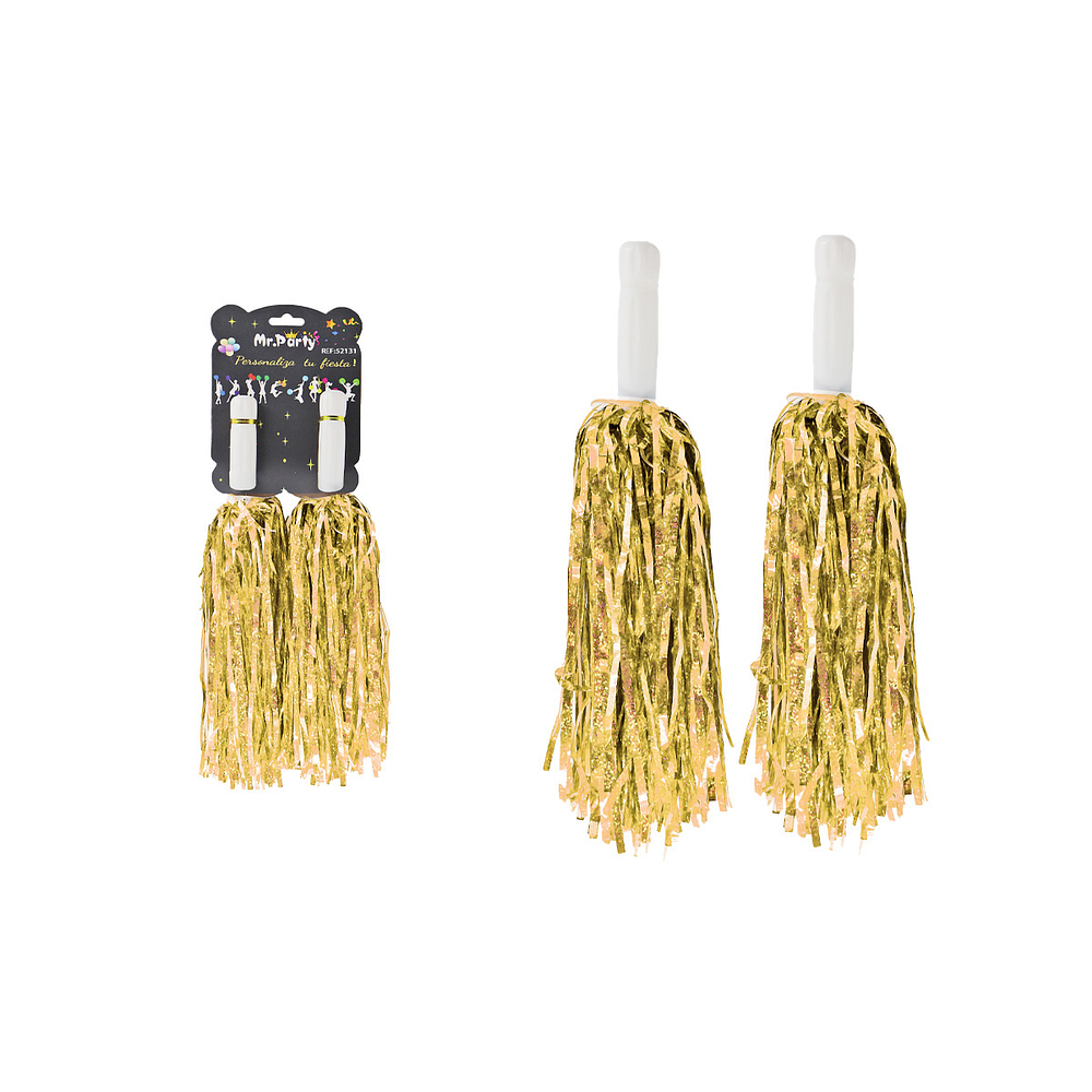 Pompones porrista dorado claro holográfico 2pcs