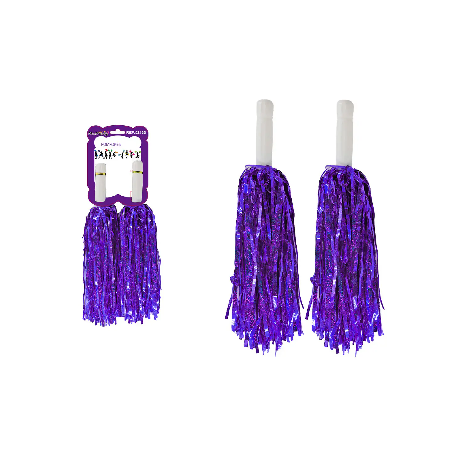 Pompones porrista morado holográfico 2pcs 2