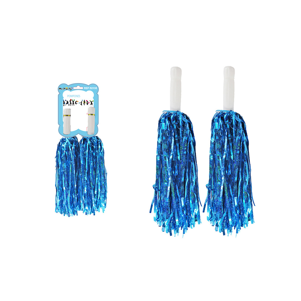 Pompones porrista celeste holográfico 2pcs