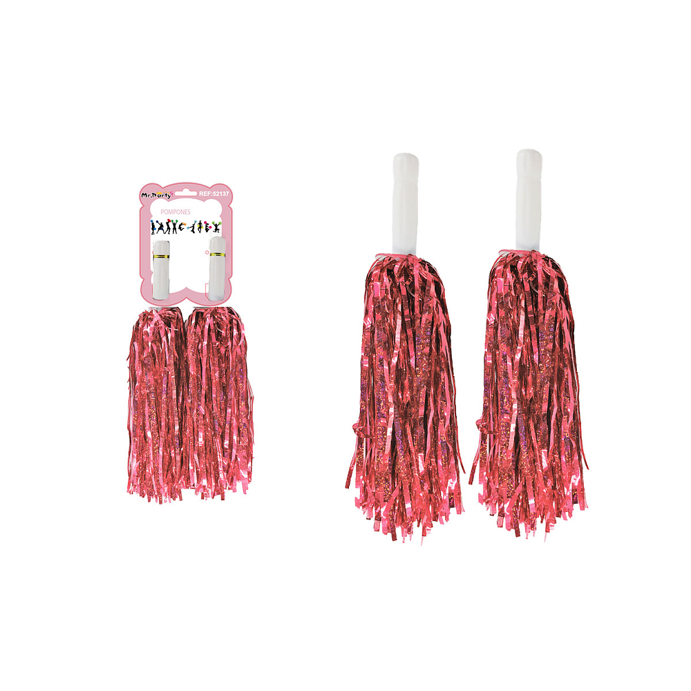 Pompones porrista dorado rosa holográfico 2pcs