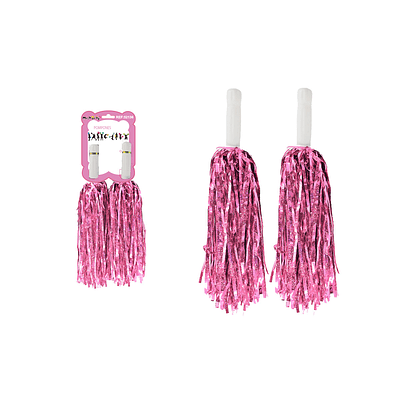 Pompones porrista rosado holográfico 2pcs