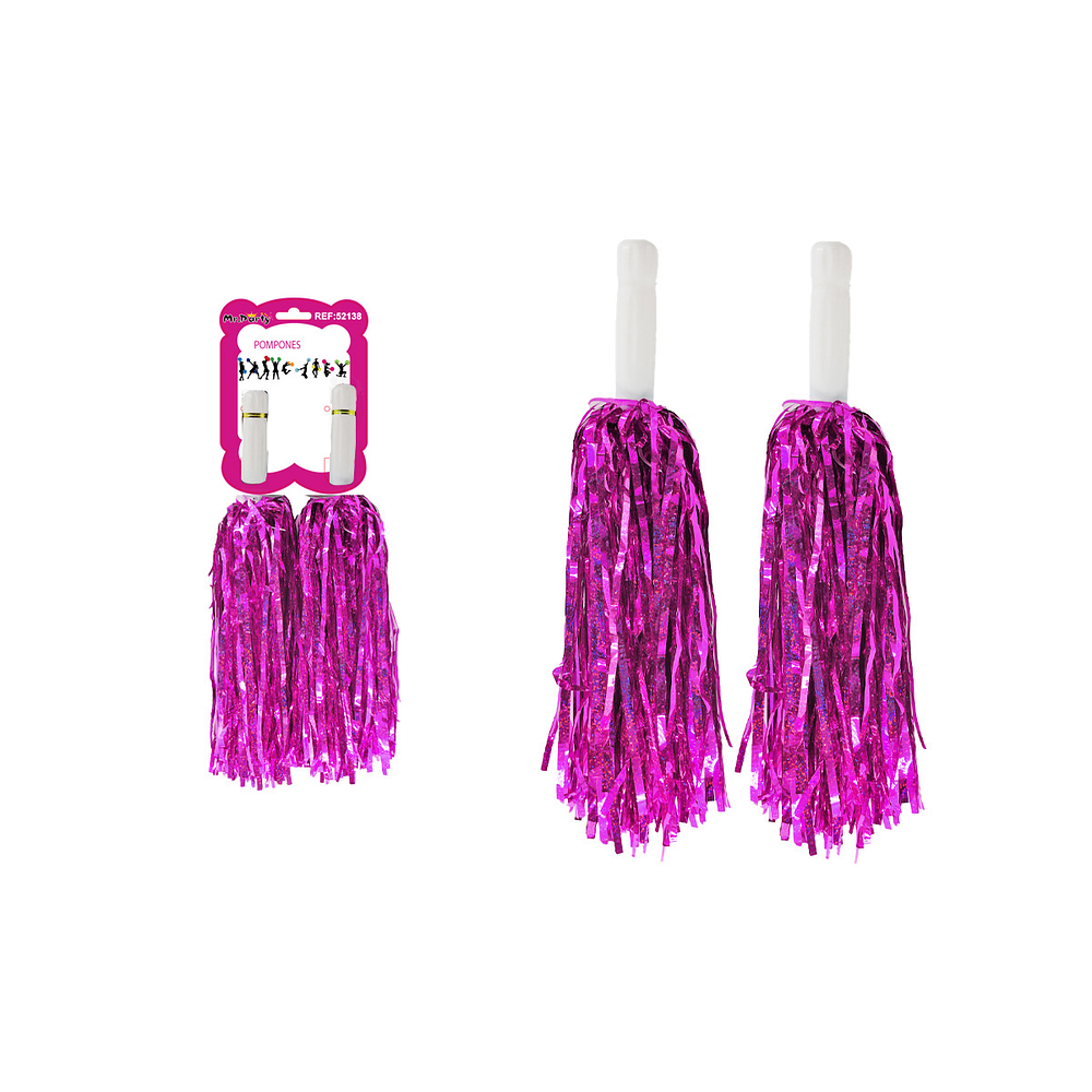 Pompones porrista fucsia holográfico 2pcs