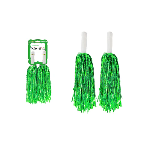 Pompones porrista verde holográfico 2pcs