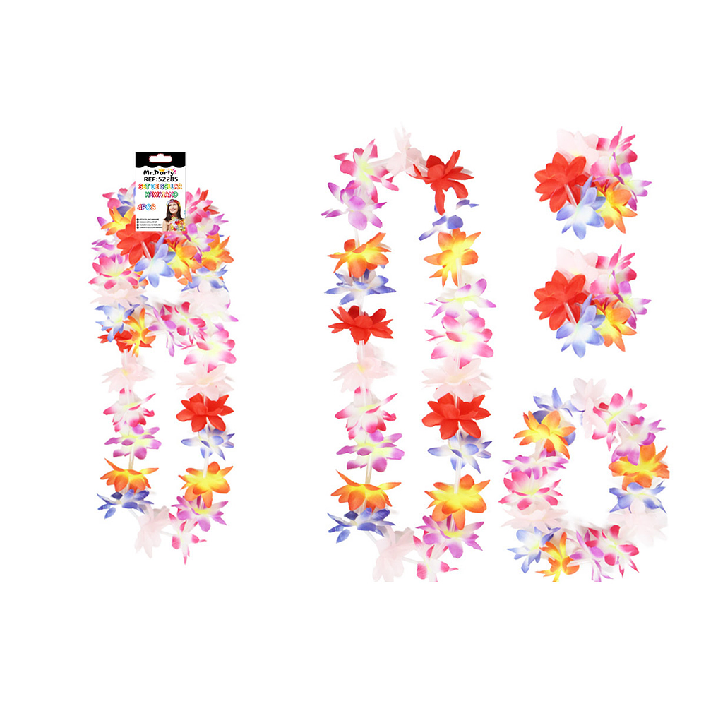 Set de collar cotillón hawaiano multicolor 48cm