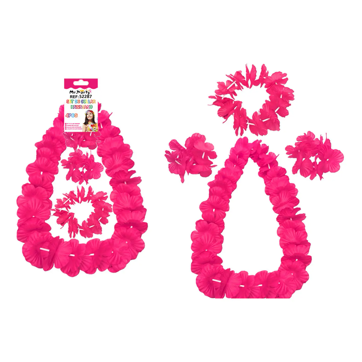 Set de collar cotillón hawaiano fucsia fluor 48cm 1