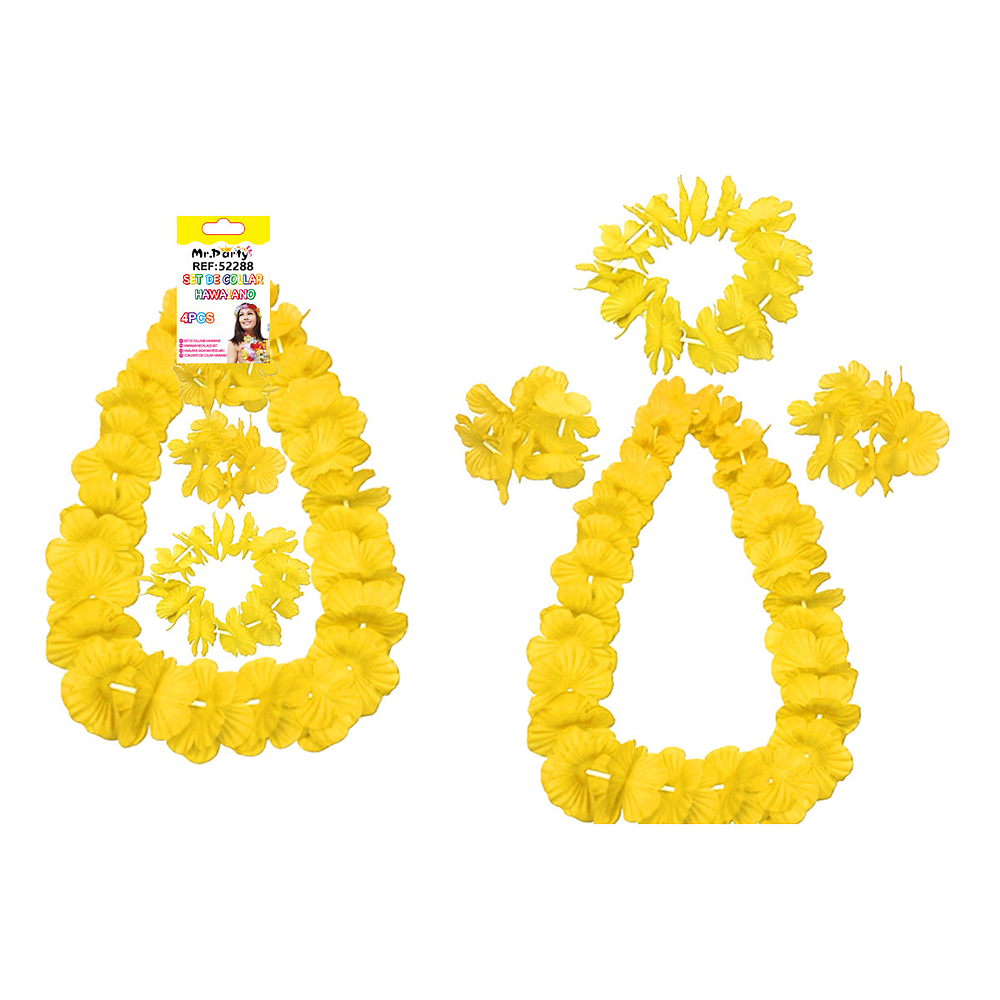 Set de collar cotillón hawaiano amarillo fluor 48cm